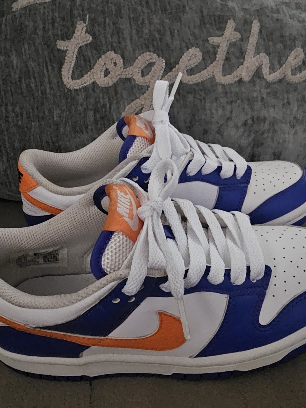Nike Kids Dunk Low 'Knicks' White And Orange Sneakers - Picture 1 of 8